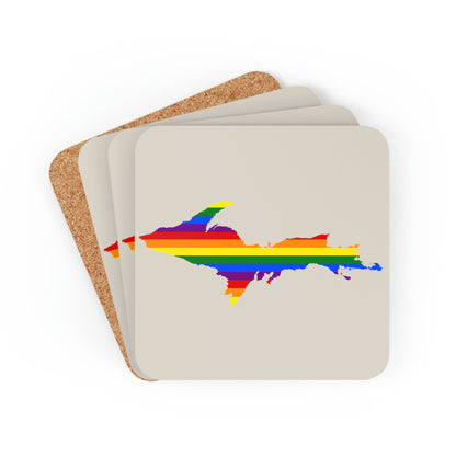 Michigan Upper Peninsula Coaster Set (Canvas Color w/ UP Pride Flag Outline) | Corkwood - 4 pack