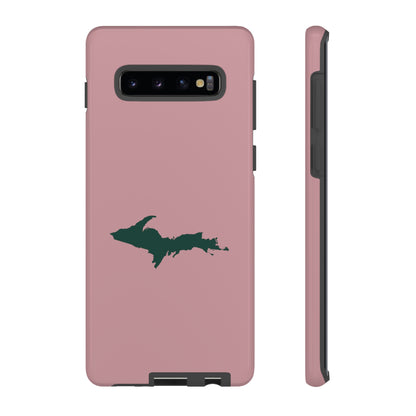 Michigan Upper Peninsula Tough Phone Case (Cherry Blossom Pink w/ Green UP Outline) | Samsung & Pixel Android