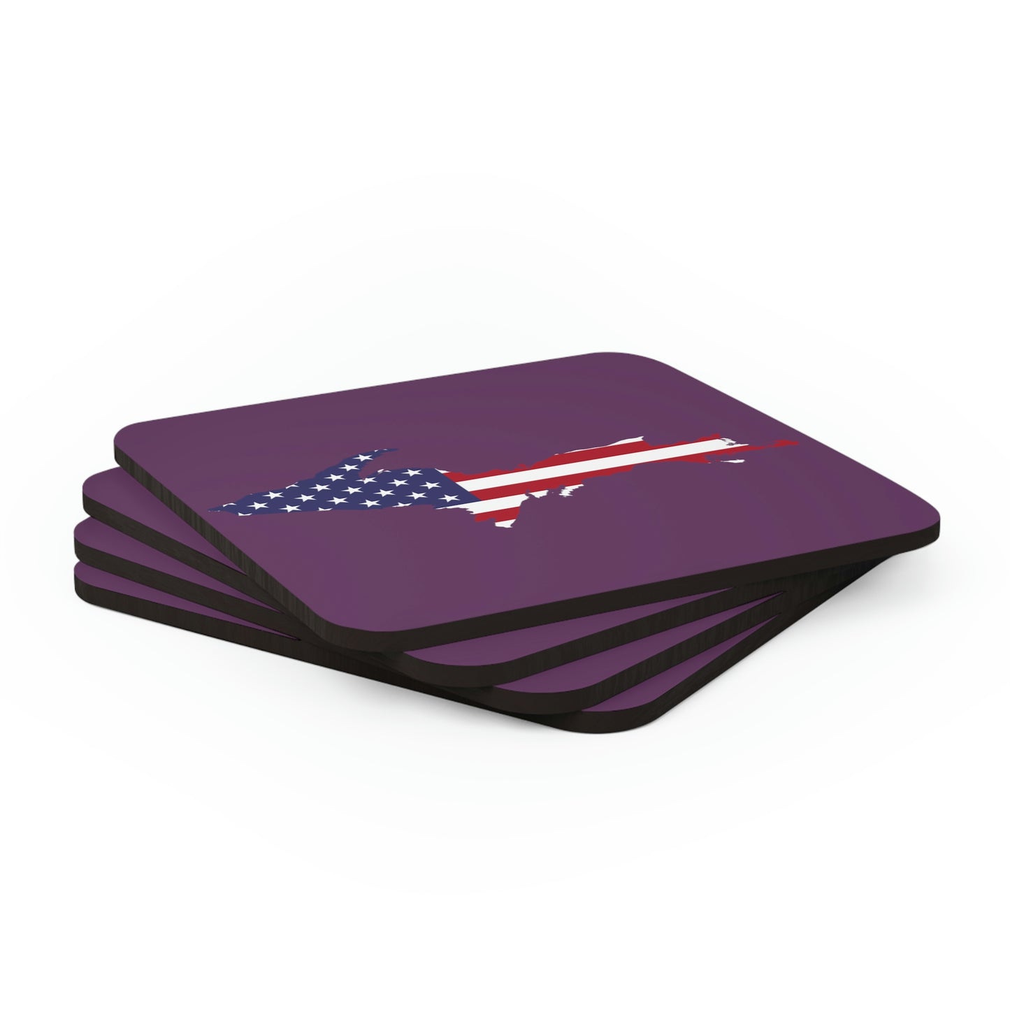 Michigan Upper Peninsula Coaster Set (Plum w/ UP USA Flag Outline) | Corkwood - 4 pack