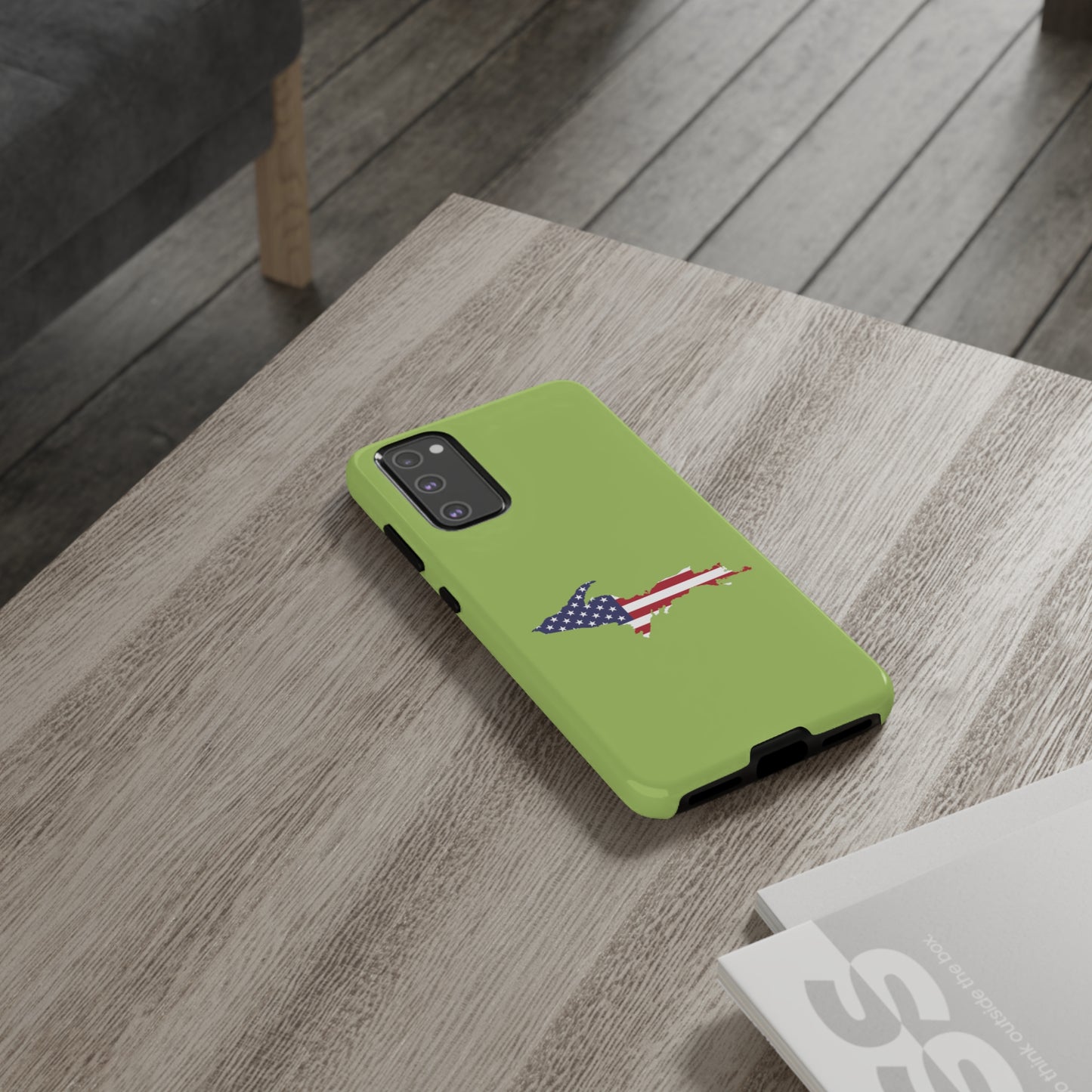 Michigan Upper Peninsula Tough Phone Case (Gooseberry Green w/ UP USA Flag Outline) | Samsung & Pixel Android