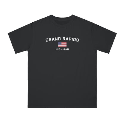 'Grand Rapids Michigan' T-Shirt (w/USA Flag Outline | Organic Unisex