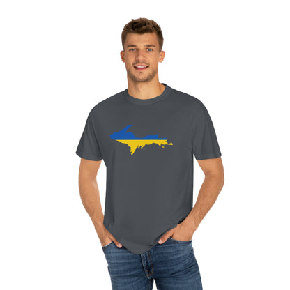 Michigan Upper Peninsula T-Shirt (w/ UP Ukraine Flag Outline) | Unisex Garment-Dyed