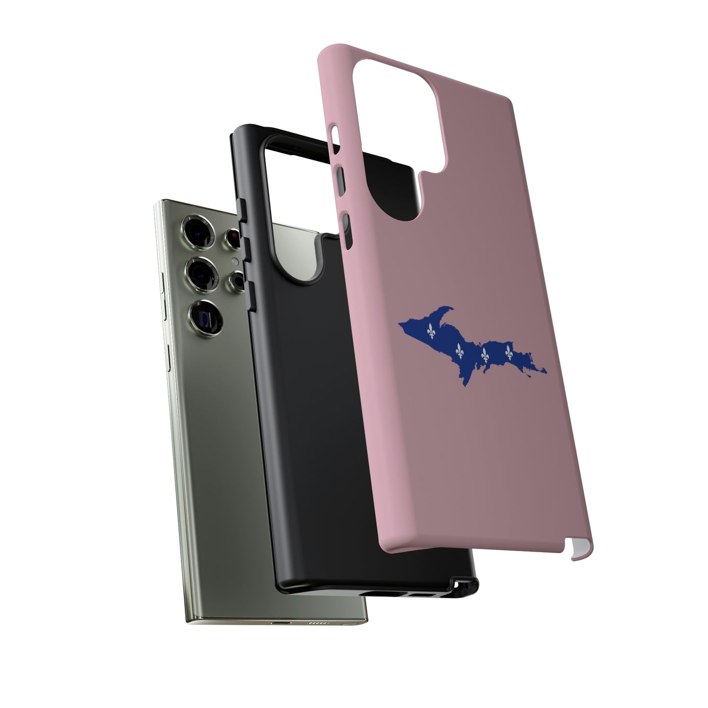 Michigan Upper Peninsula Tough Phone Case (Pink w/ UP Quebec Flag Outline) | Samsung & Pixel Android