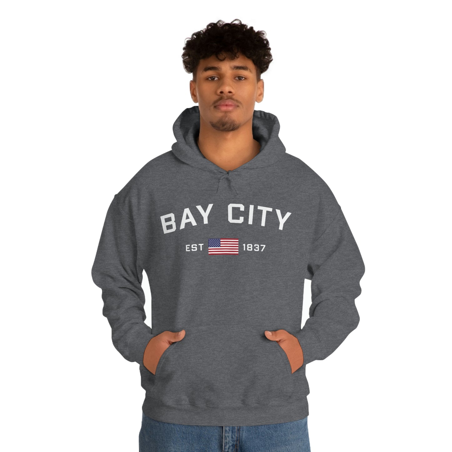 'Bay City EST 1837' Hoodie (w/USA Flag Outline) | Unisex Standard