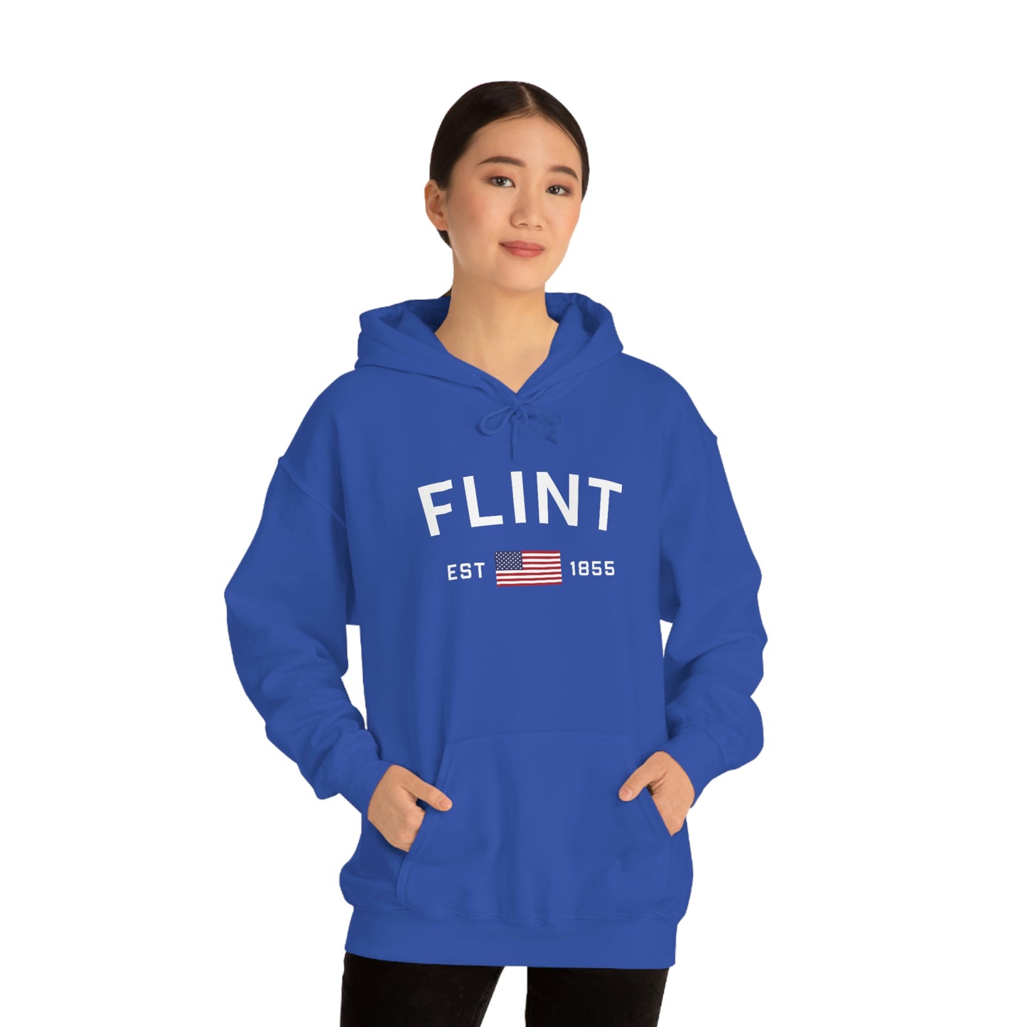 'Flint EST 1855' Hoodie (w/USA Flag Outline) | Unisex Standard