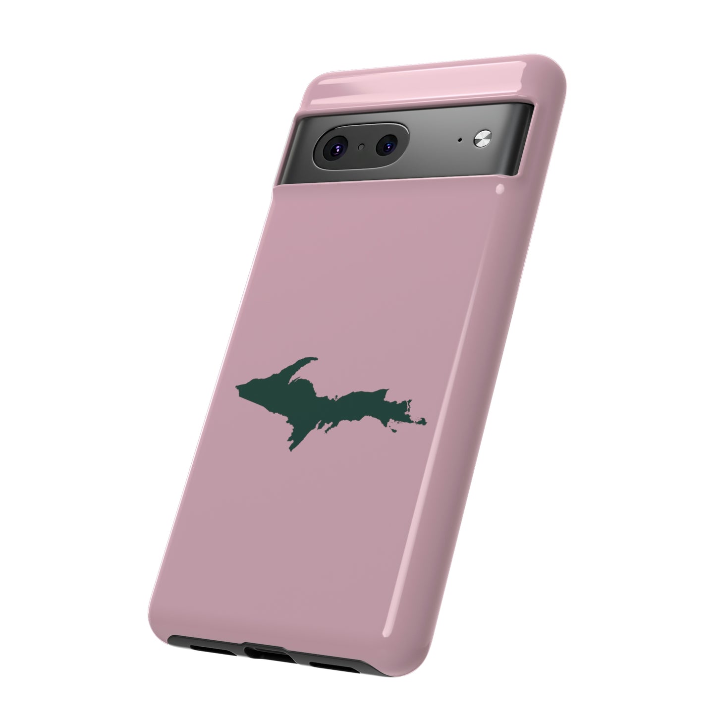 Michigan Upper Peninsula Tough Phone Case (Pink w/ Green UP Outline) | Samsung & Pixel Android