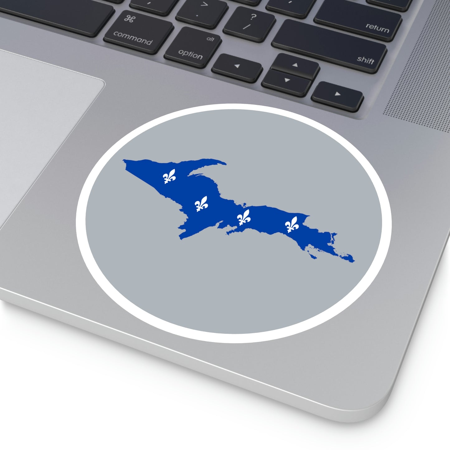 Michigan Upper Peninsula Round Stickers (Silver w/ UP Quebec Flag Outline) | Indoor\Outdoor