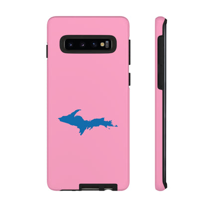 Michigan Upper Peninsula Tough Phone Case ('67 Caddie Pink w/ Azure UP Outline) | Samsung & Pixel Android