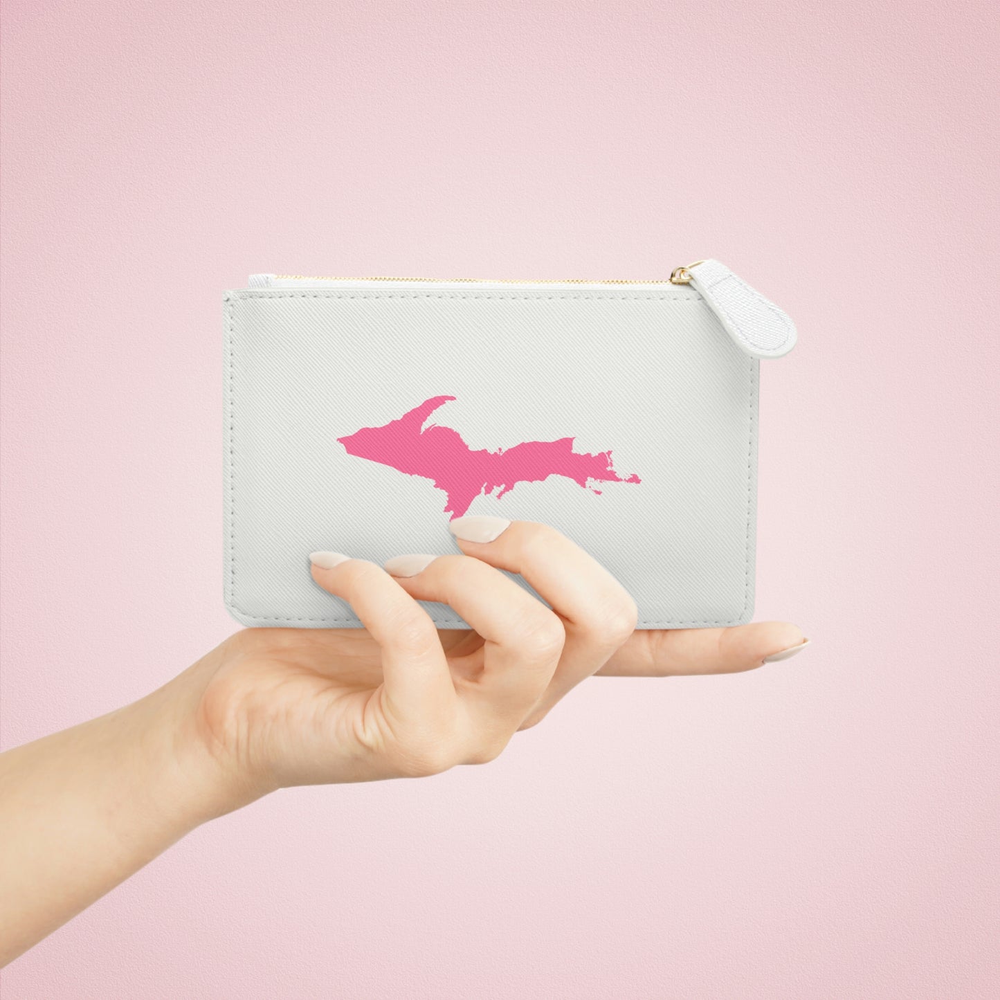 Michigan Upper Peninsula Mini Clutch Bag (Birch Bark White w/ Pink UP Outline)