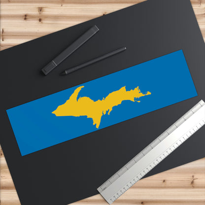 Michigan Upper Peninsula Bumper Sticker (w/ Gold UP Outline) | Azure Background