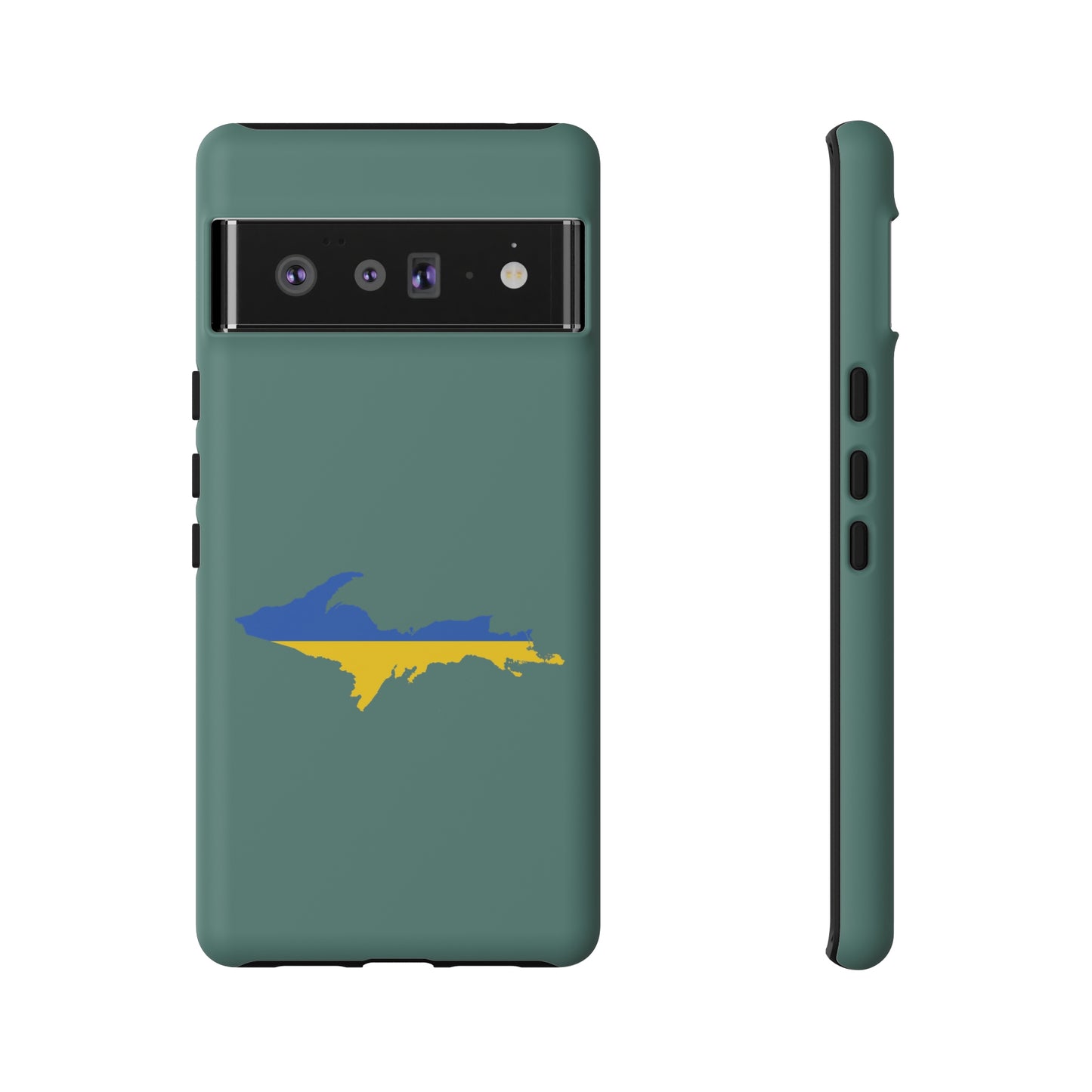 Michigan Upper Peninsula Tough Phone Case (Copper Green w/ UP Ukraine Flag Outline) | Samsung & Pixel Android