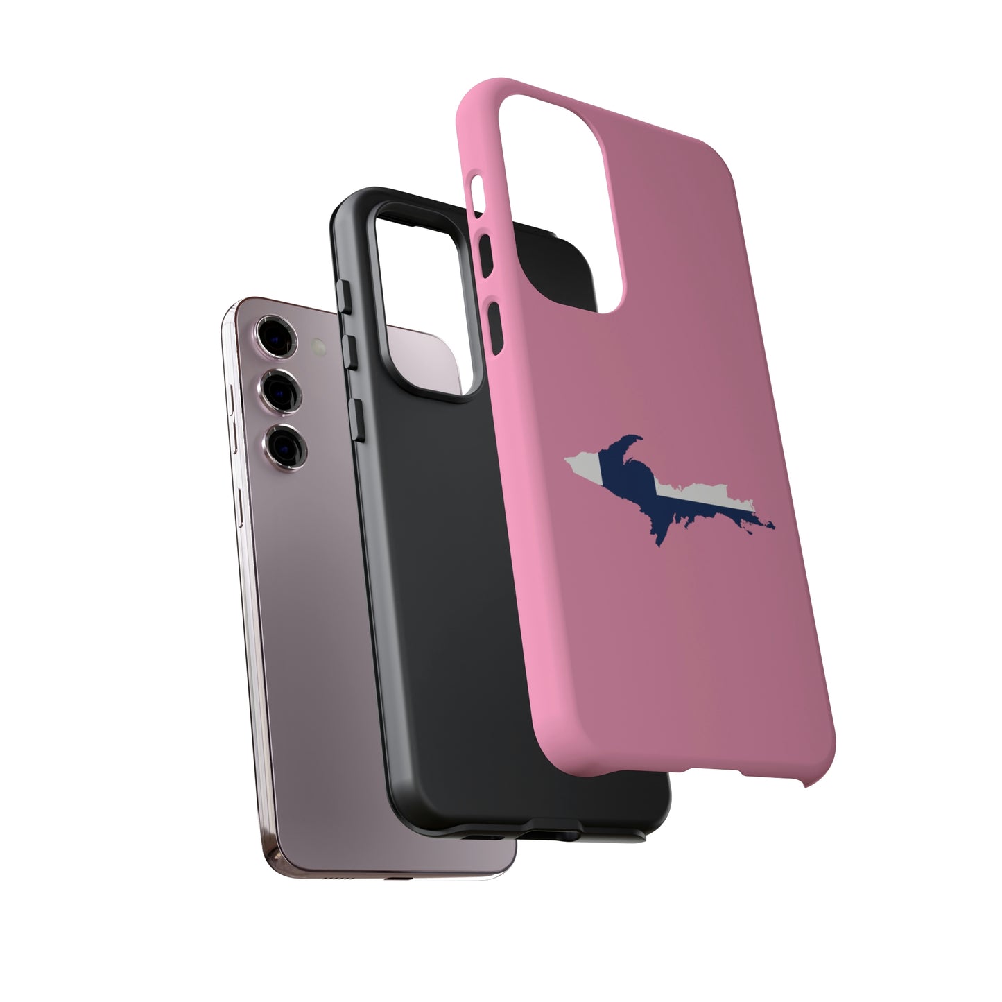 Michigan Upper Peninsula Tough Phone Case ('67 Caddie Pink w/ UP Finland Flag Outline) | Samsung & Pixel Android