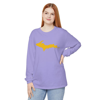 Michigan Upper Peninsula Garment-Dyed T-Shirt (w/ Gold UP Outline) | Unisex Long Sleeve