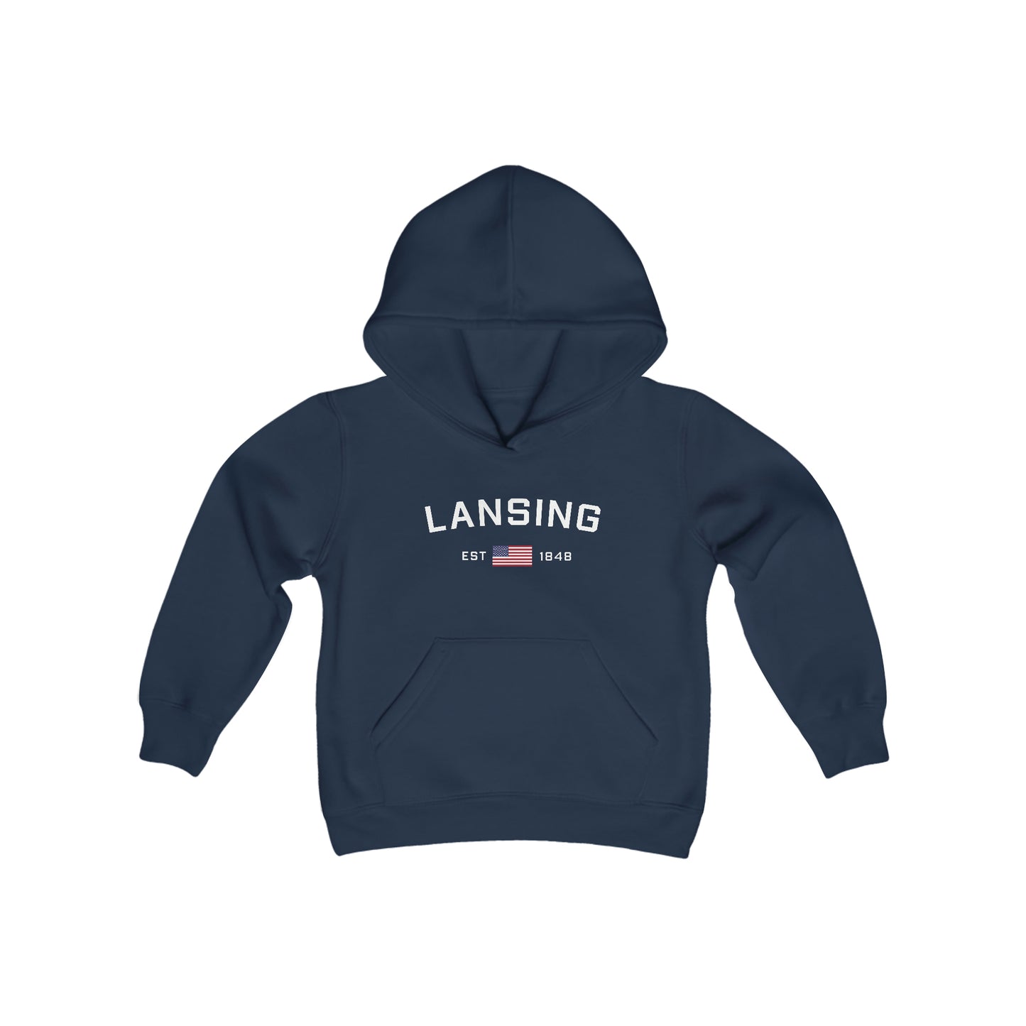 'Lansing EST 1848' Hoodie (w/USA Flag Outline) | Unisex Youth