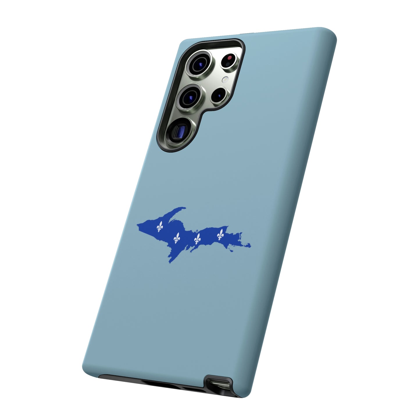 Michigan Upper Peninsula Tough Phone Case (Opal Blue w/ UP Quebec Flag Outline) | Samsung & Pixel Android