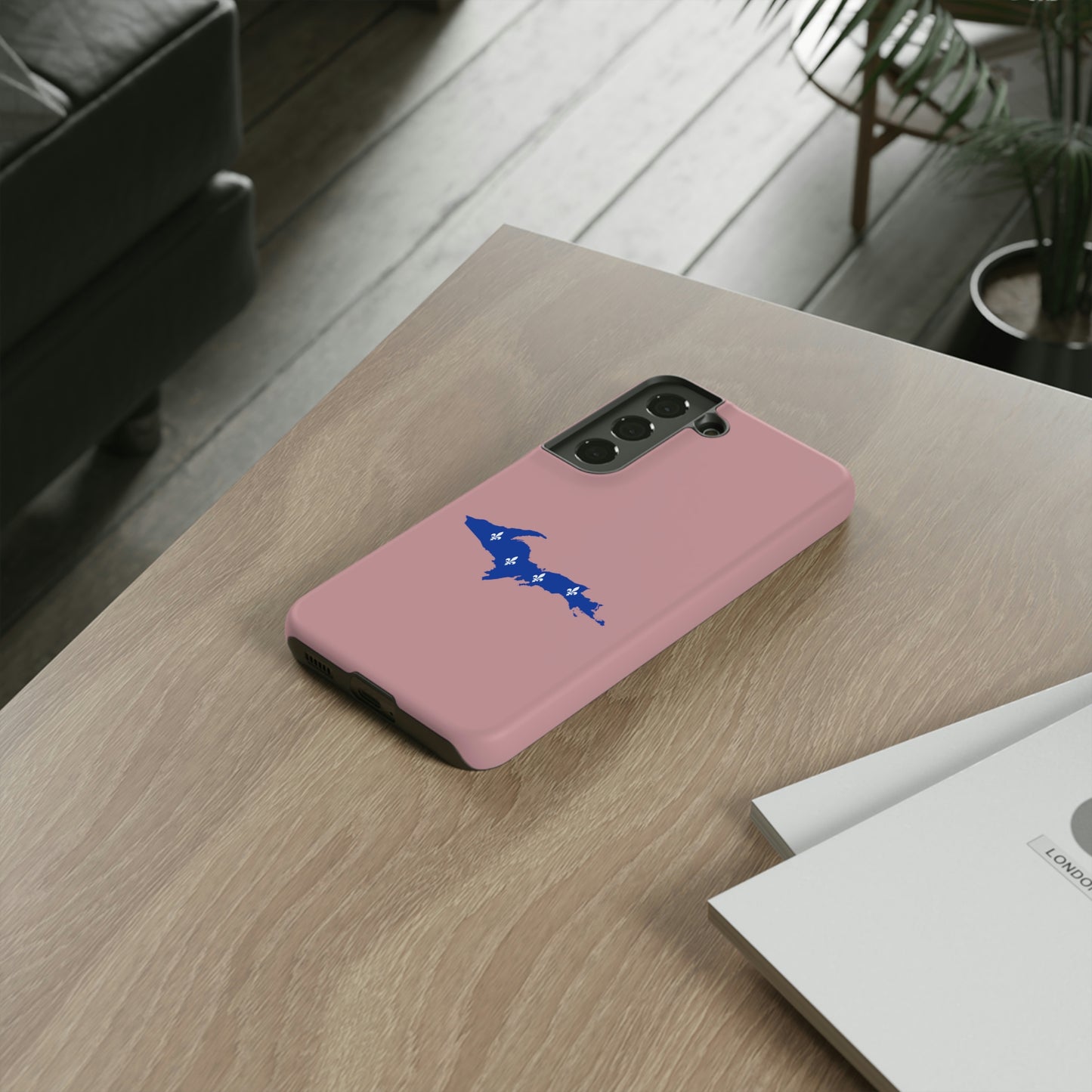 Michigan Upper Peninsula Tough Phone Case (Cherry Blossom Pink w/ UP Quebec Flag Outline) | Samsung & Pixel Android