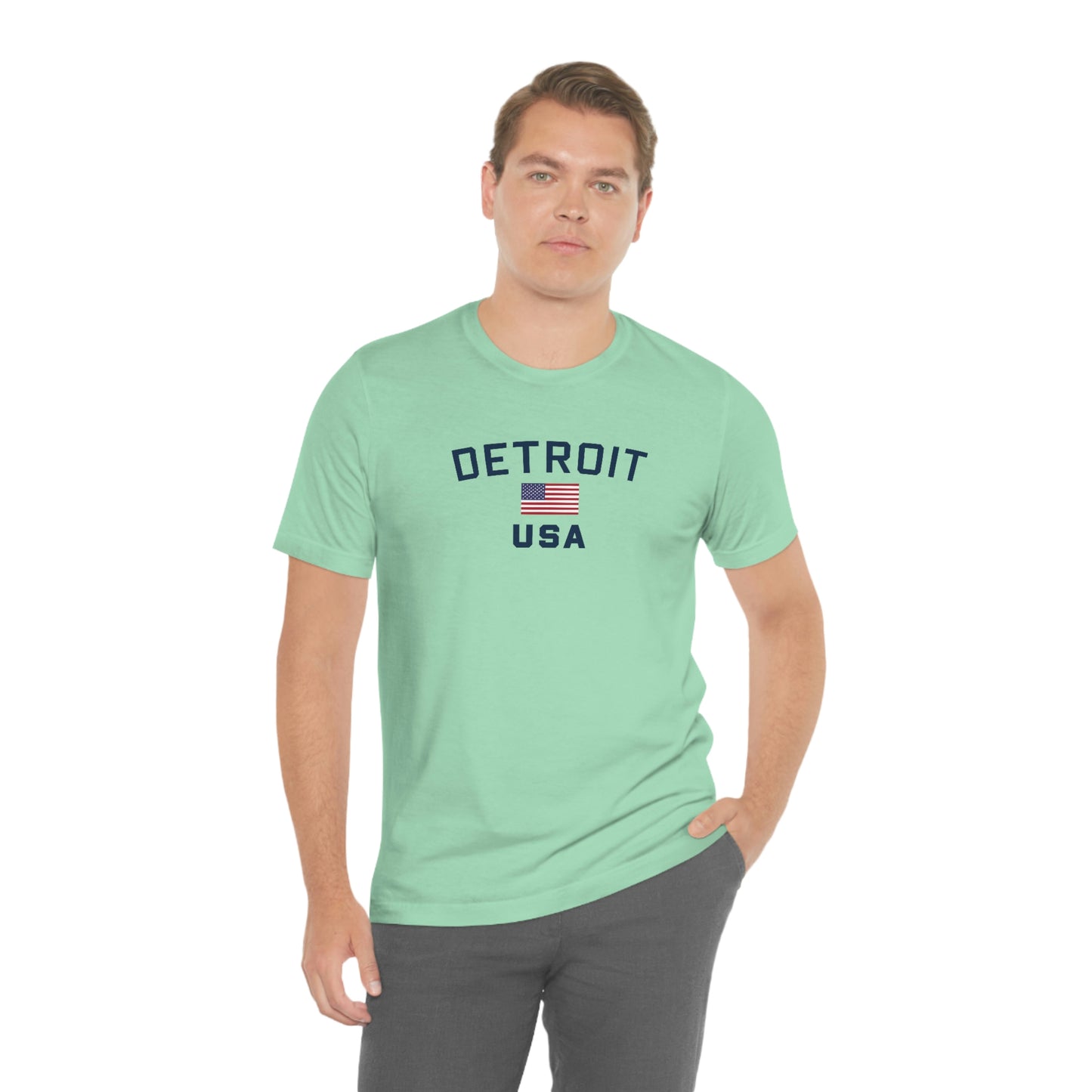 'Detroit USA' T-Shirt (w/ USA Flag Outline) | Unisex Standard Fit