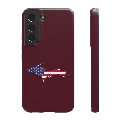 Michigan Upper Peninsula Tough Phone Case (Old Mission Burgundy w/ UP USA Flag Outline) | Samsung & Pixel Android