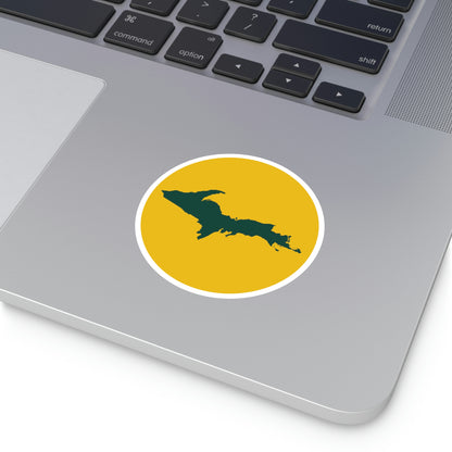 Michigan Upper Peninsula Round Stickers (Gold w/ Green UP Outline) | Indoor\Outdoor