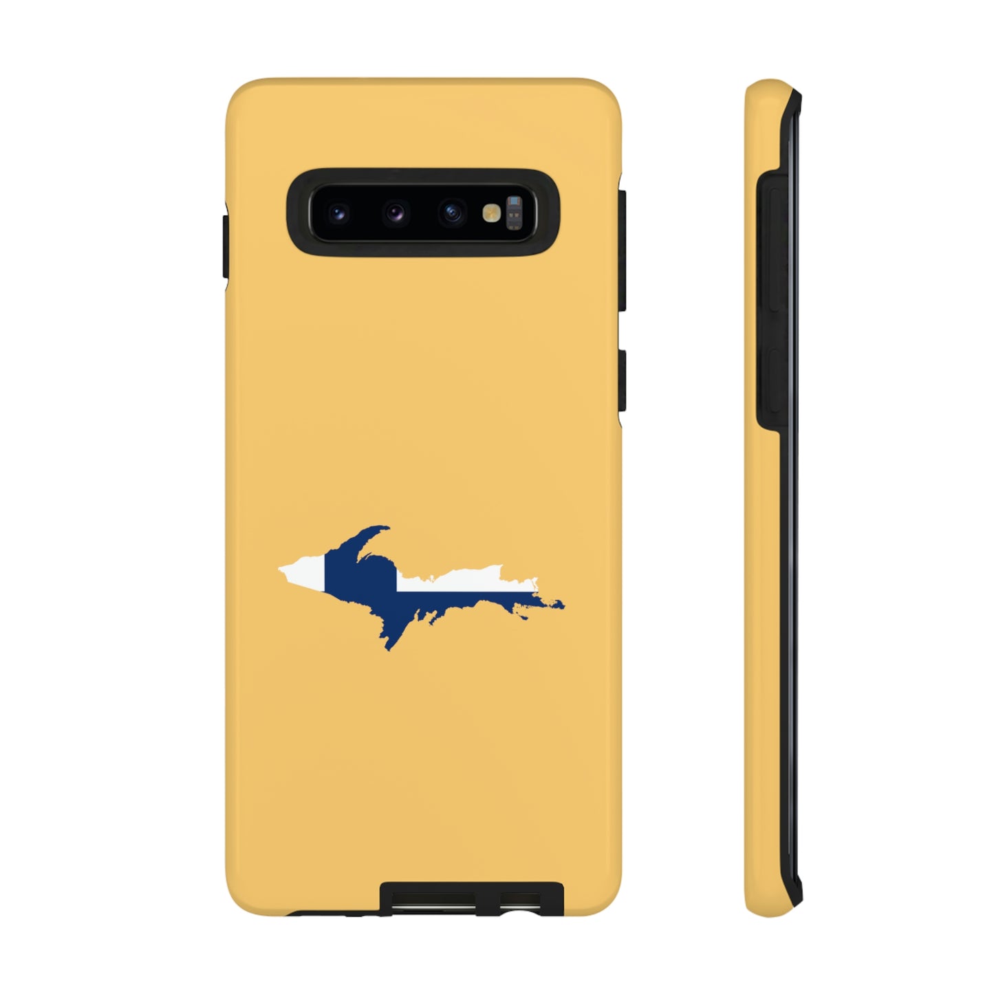 Michigan Upper Peninsula Tough Phone Case (Citrine w/ UP Finland Flag Outline) | Samsung & Pixel Android