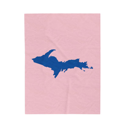 Michigan Upper Peninsula Plush Blanket (w/ Azure UP Outline) | Pale Pink