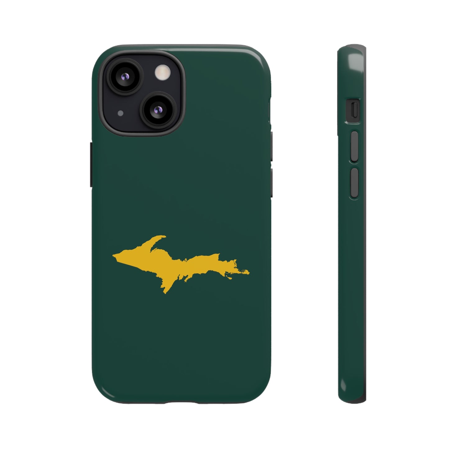 Michigan Upper Peninsula Tough Phone Case (Green w/ Gold UP Outline) | Apple iPhone