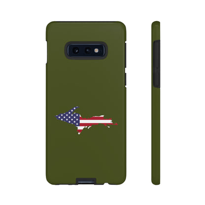 Michigan Upper Peninsula Tough Phone Case (Army Green w/ UP USA Flag Outline) | Samsung & Pixel Android