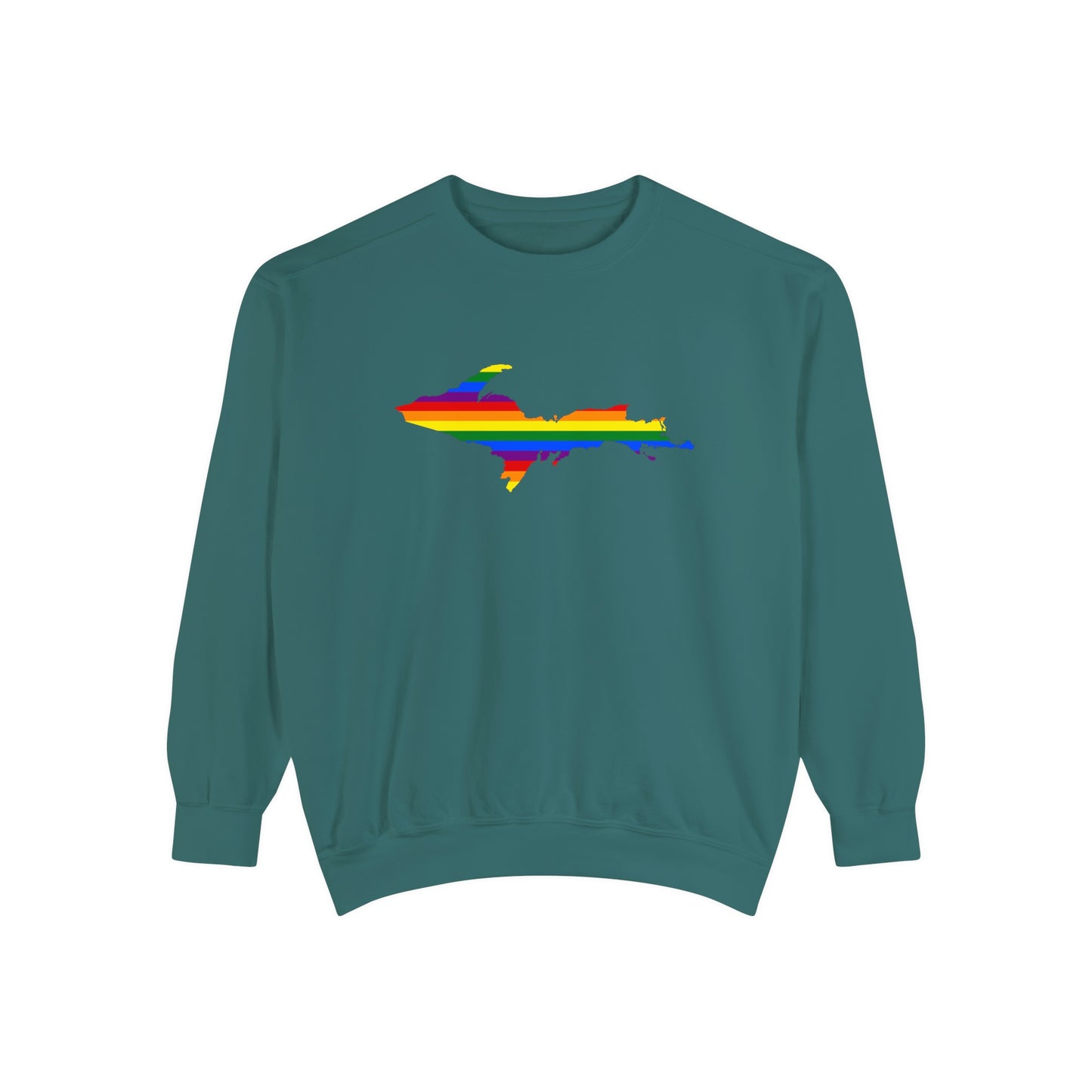 Michigan Upper Peninsula Sweatshirt (w/ UP Pride Flag Outline) | Unisex Garment Dyed