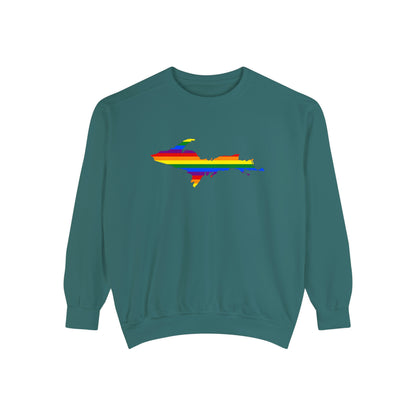 Michigan Upper Peninsula Sweatshirt (w/ UP Pride Flag Outline) | Unisex Garment Dyed