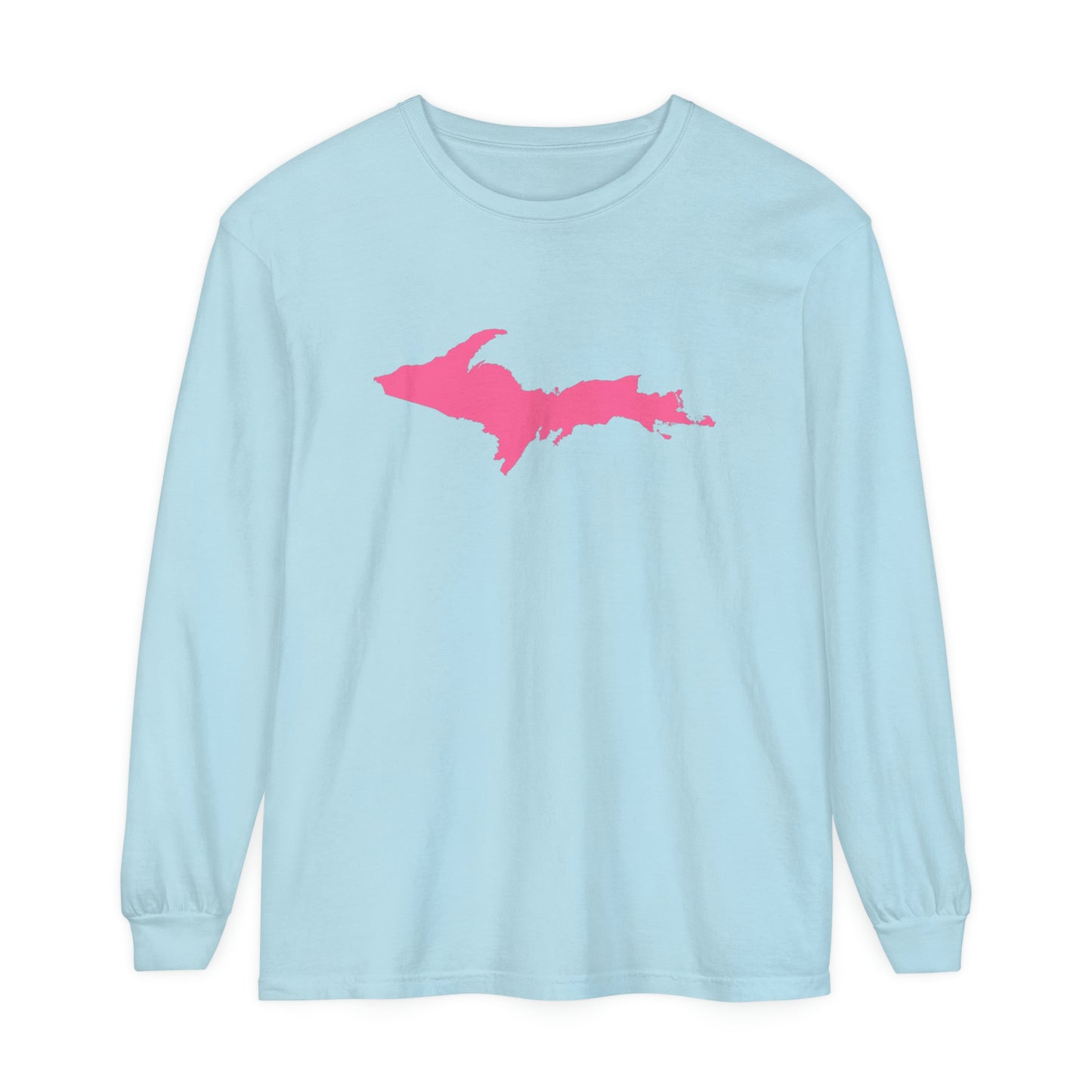 Michigan Upper Peninsula Garment-Dyed T-Shirt (w/ Pink UP Outline) | Unisex Long Sleeve