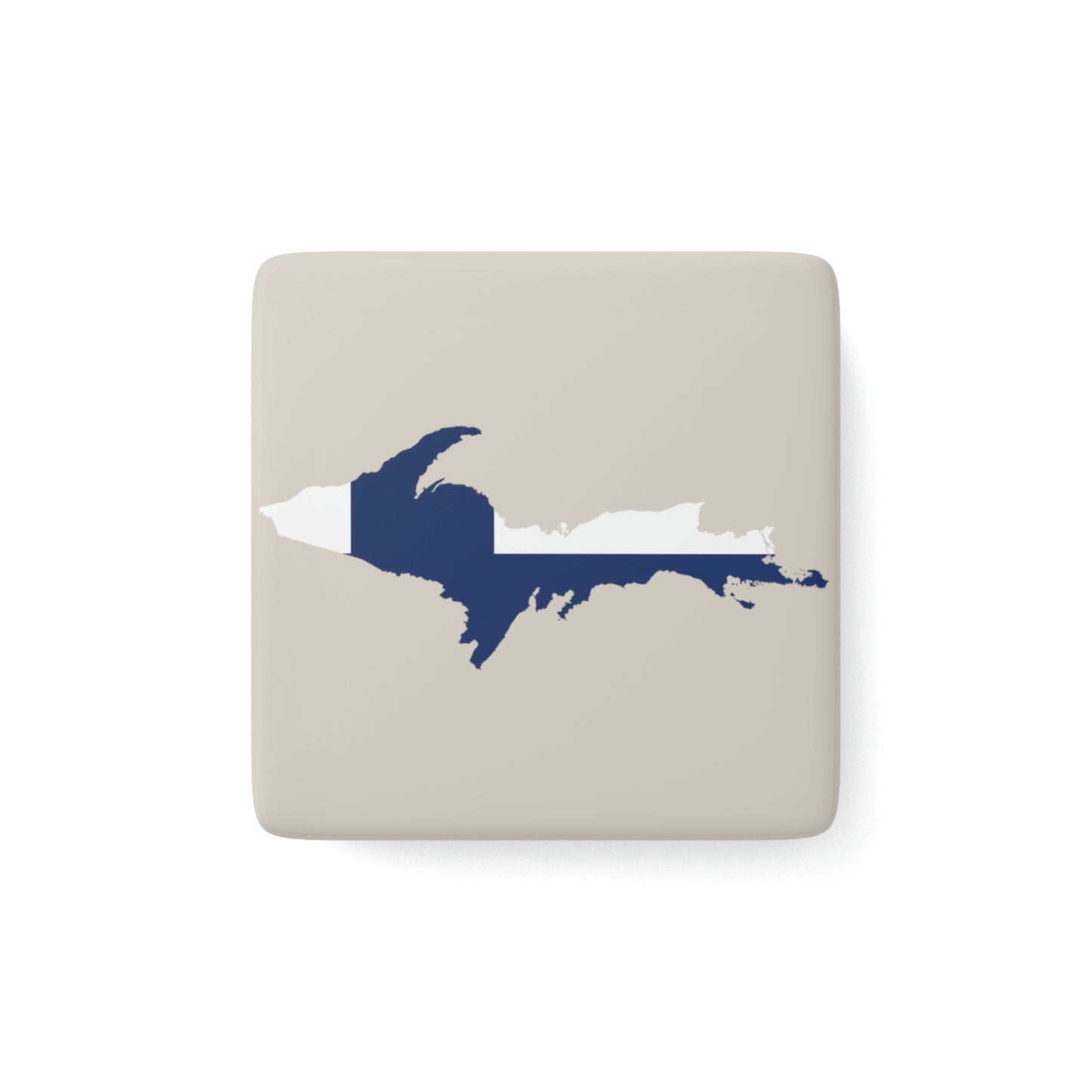 Michigan Upper Peninsula Porcelain Magnet (Canvas Color w/ UP Finland Flag Outline)