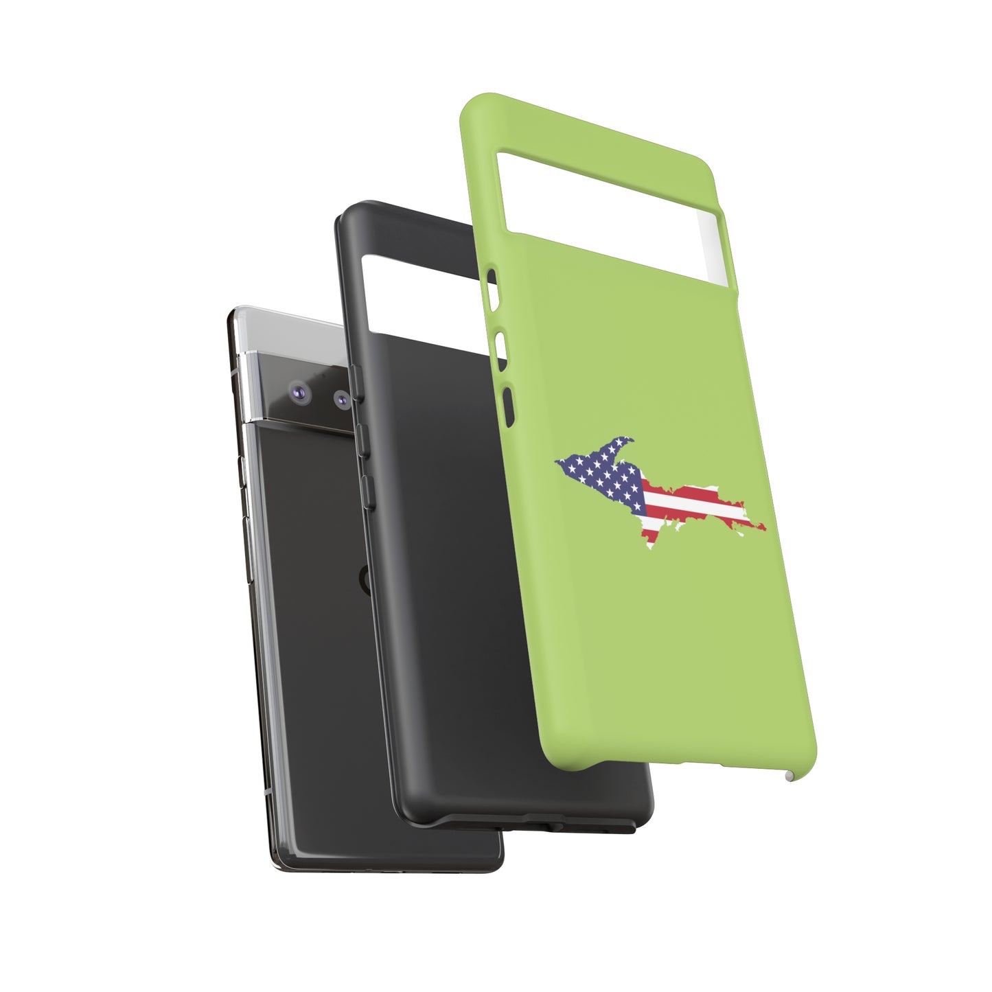 Michigan Upper Peninsula Tough Phone Case (Gooseberry Green w/ UP USA Flag Outline) | Samsung & Pixel Android