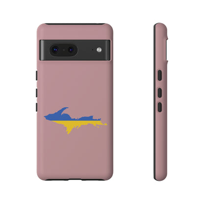 Michigan Upper Peninsula Tough Phone Case (Cherry Blossom Pink w/ UP Ukraine Flag Outline) | Samsung & Pixel Android