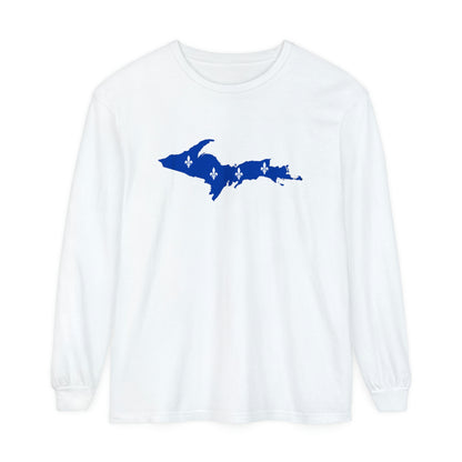 Michigan Upper Peninsula Garment-Dyed T-Shirt (w/ UP Quebec Flag Outline) | Unisex Long Sleeve