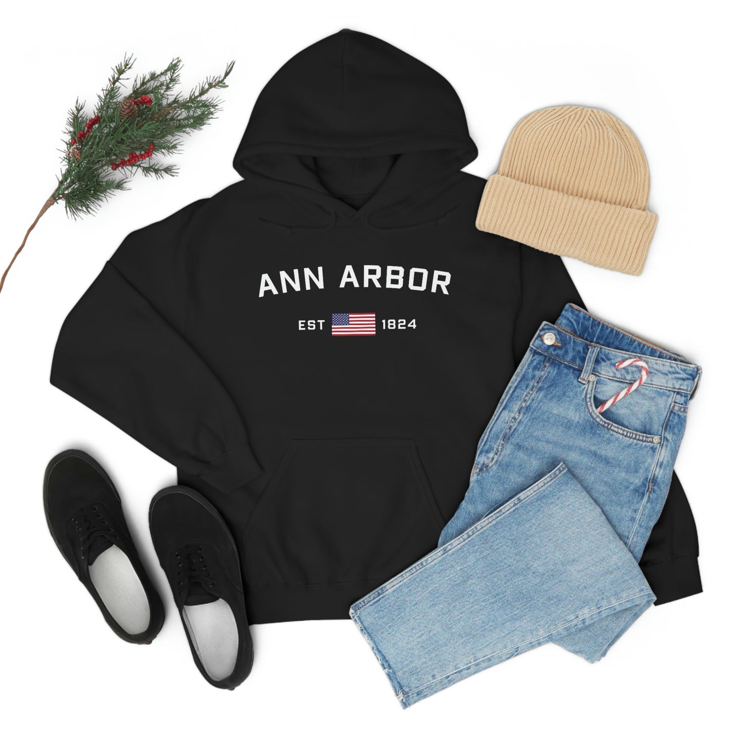 'Ann Arbor EST 1823' Hoodie (w/USA Flag Outline) | Unisex Standard