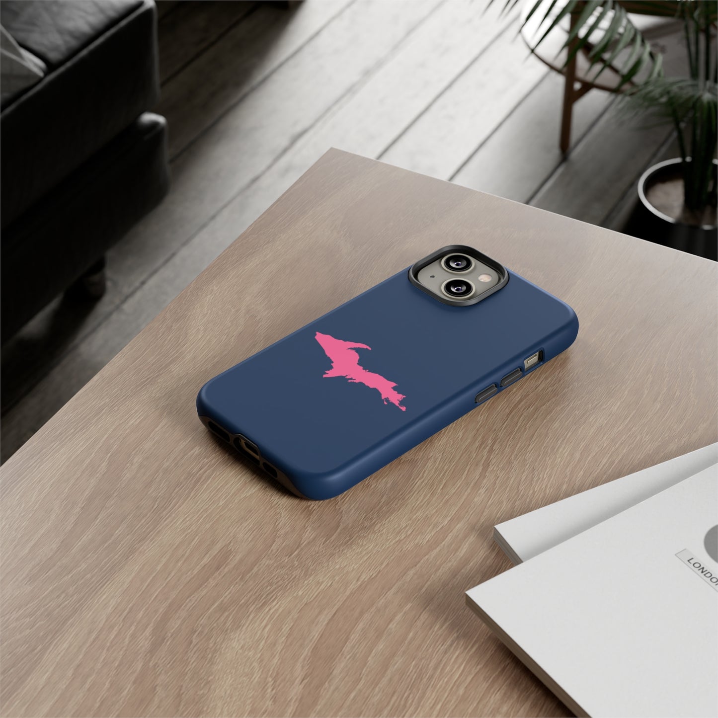 Michigan Upper Peninsula Tough Phone Case (Navy w/ Pink UP Outline) | Apple iPhone