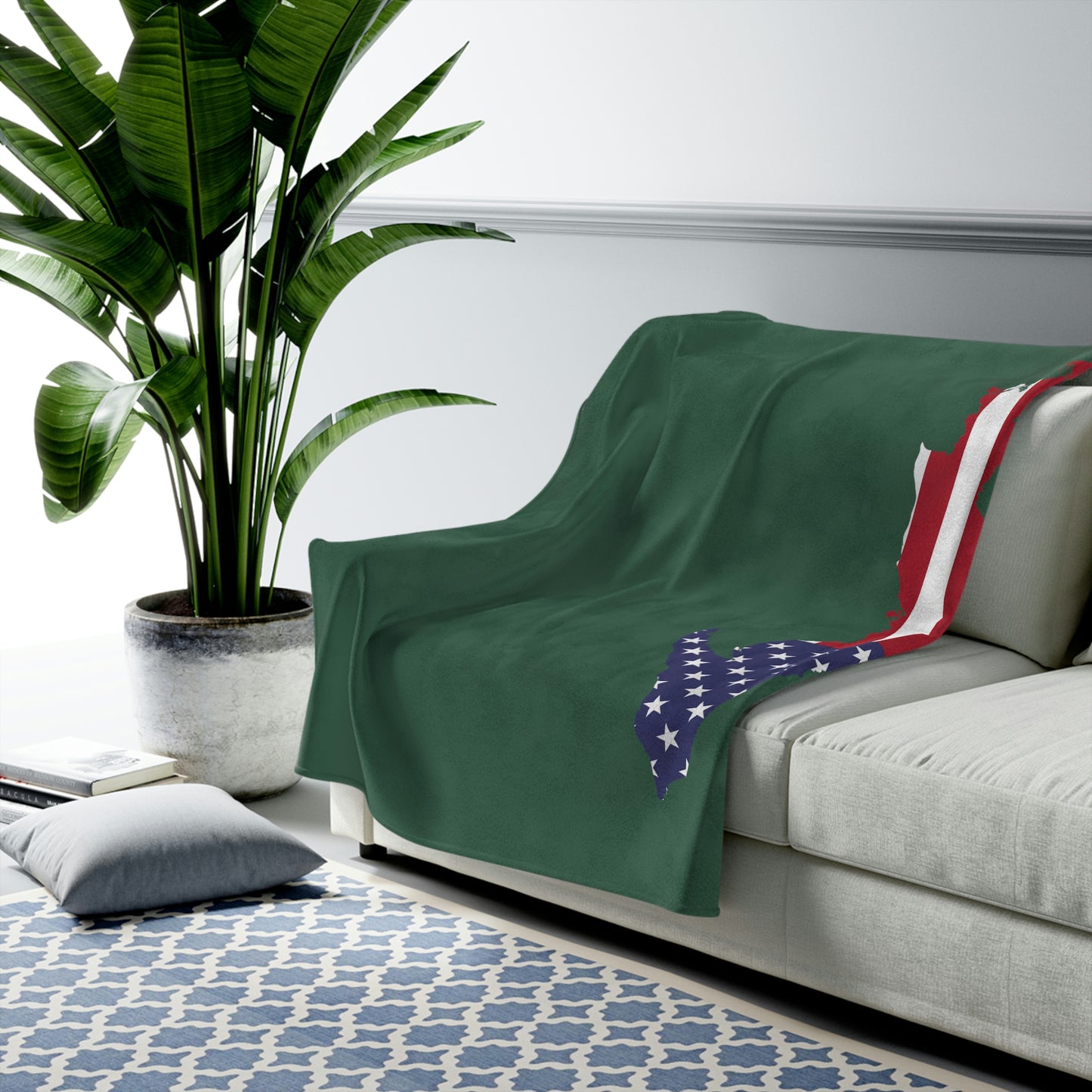 Michigan Upper Peninsula Plush Blanket (w/ UP USA Flag Outline) | Ginger Ale Green