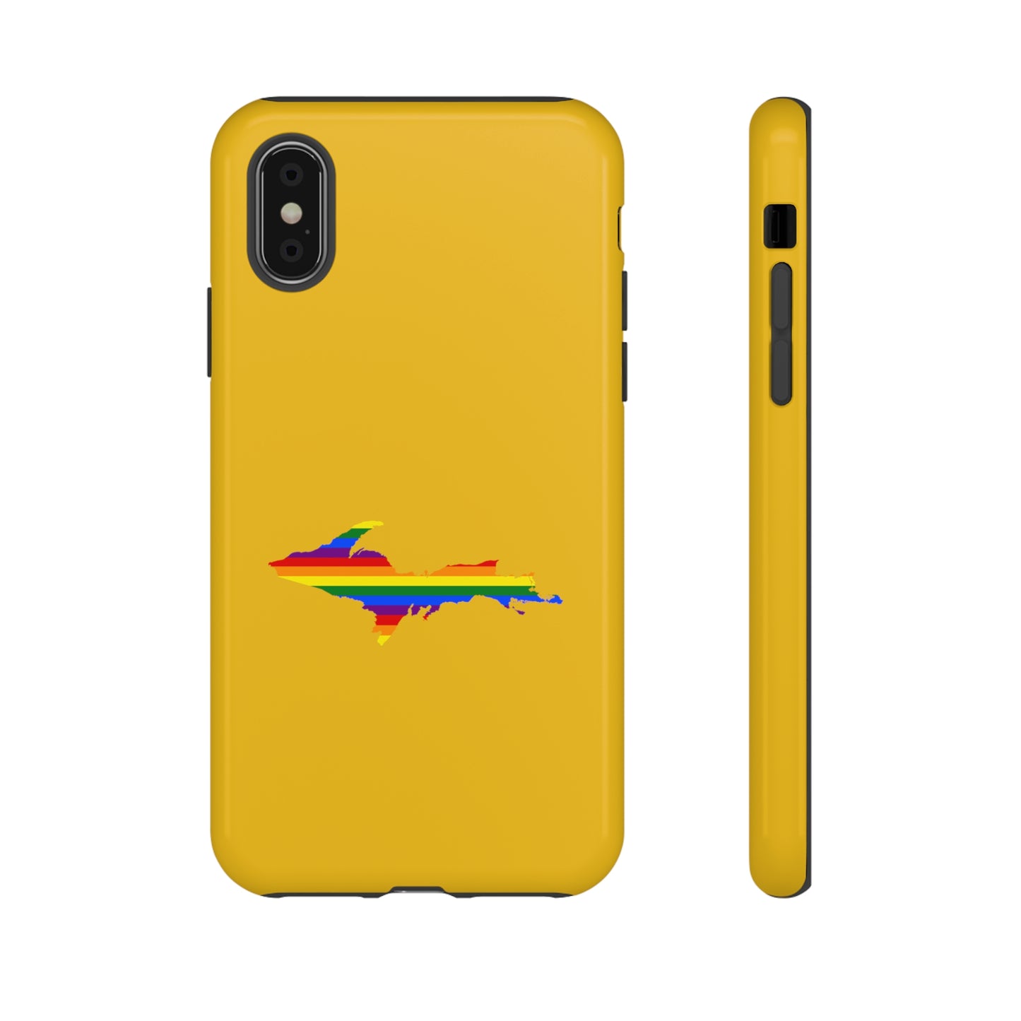 Michigan Upper Peninsula Tough Phone Case (Gold w/ UP Pride Flag Outline) | Apple iPhone