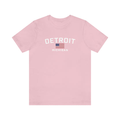 'Detroit Michigan' T-Shirt (w/USA Flag Outline) | Unisex Standard Fit