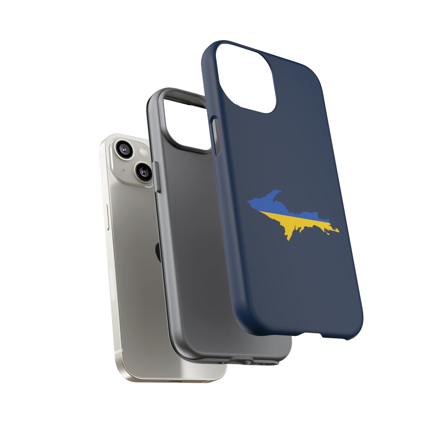 Michigan Upper Peninsula Tough Phone Case (Navy w/ UP Ukraine Flag Outline) | Apple iPhone