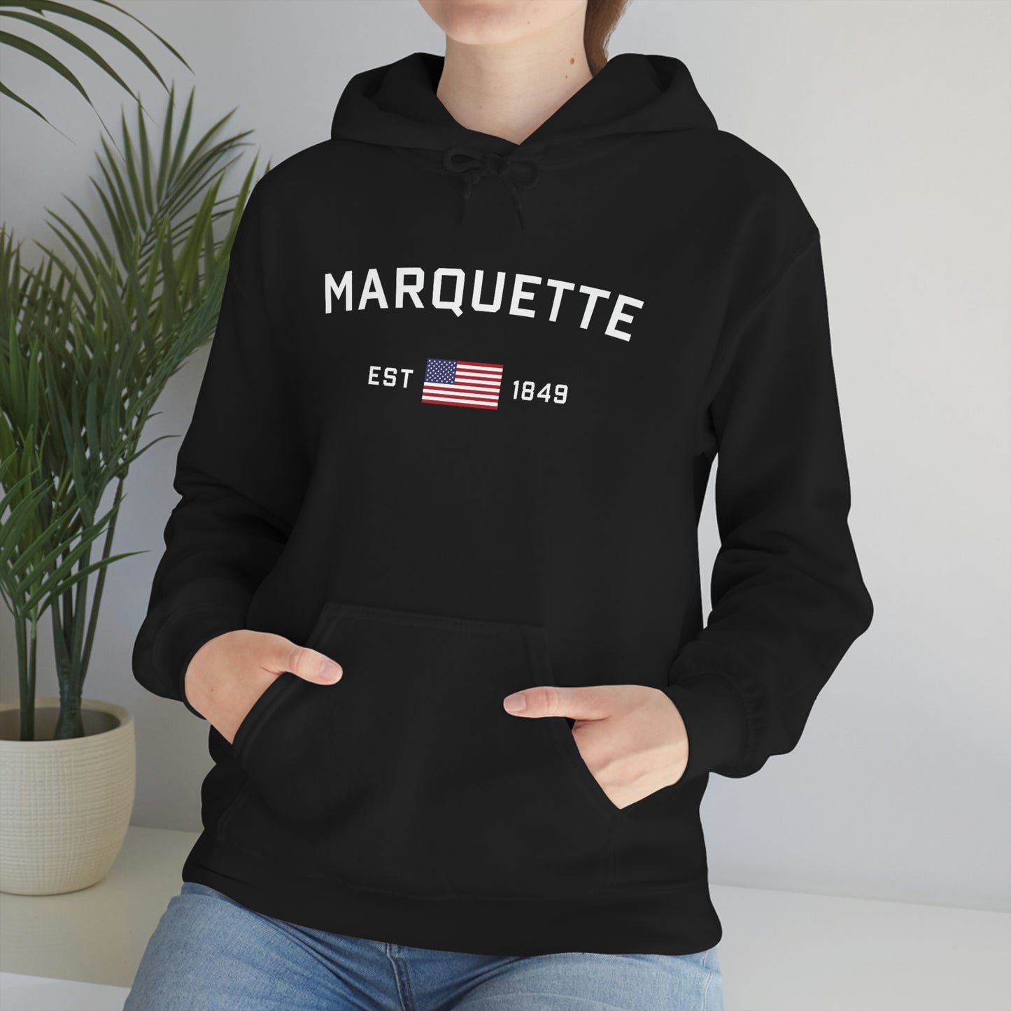 'Marquette EST 1849' Hoodie (w/USA Flag Outline) | Unisex Standard