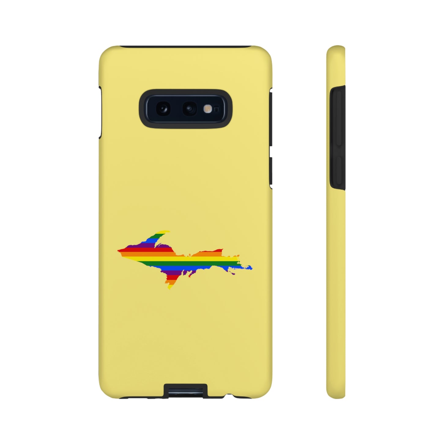 Michigan Upper Peninsula Tough Phone Case (Yellow Cherry Color w/ UP Pride Flag Outline) | Samsung & Pixel Android