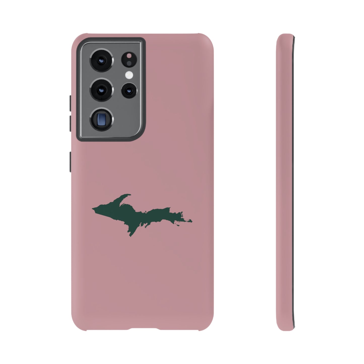 Michigan Upper Peninsula Tough Phone Case (Cherry Blossom Pink w/ Green UP Outline) | Samsung & Pixel Android