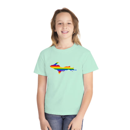 Michigan Upper Peninsula T-Shirt (w/ UP Pride Flag Outline) | Youth Garment-Dyed