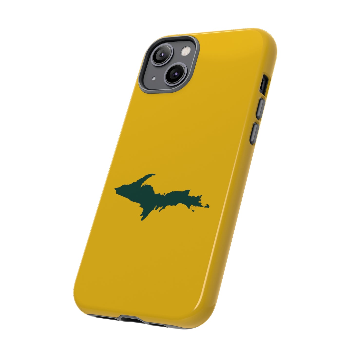 Michigan Upper Peninsula Tough Phone Case (Gold w/ Green UP Outline) | Apple iPhone