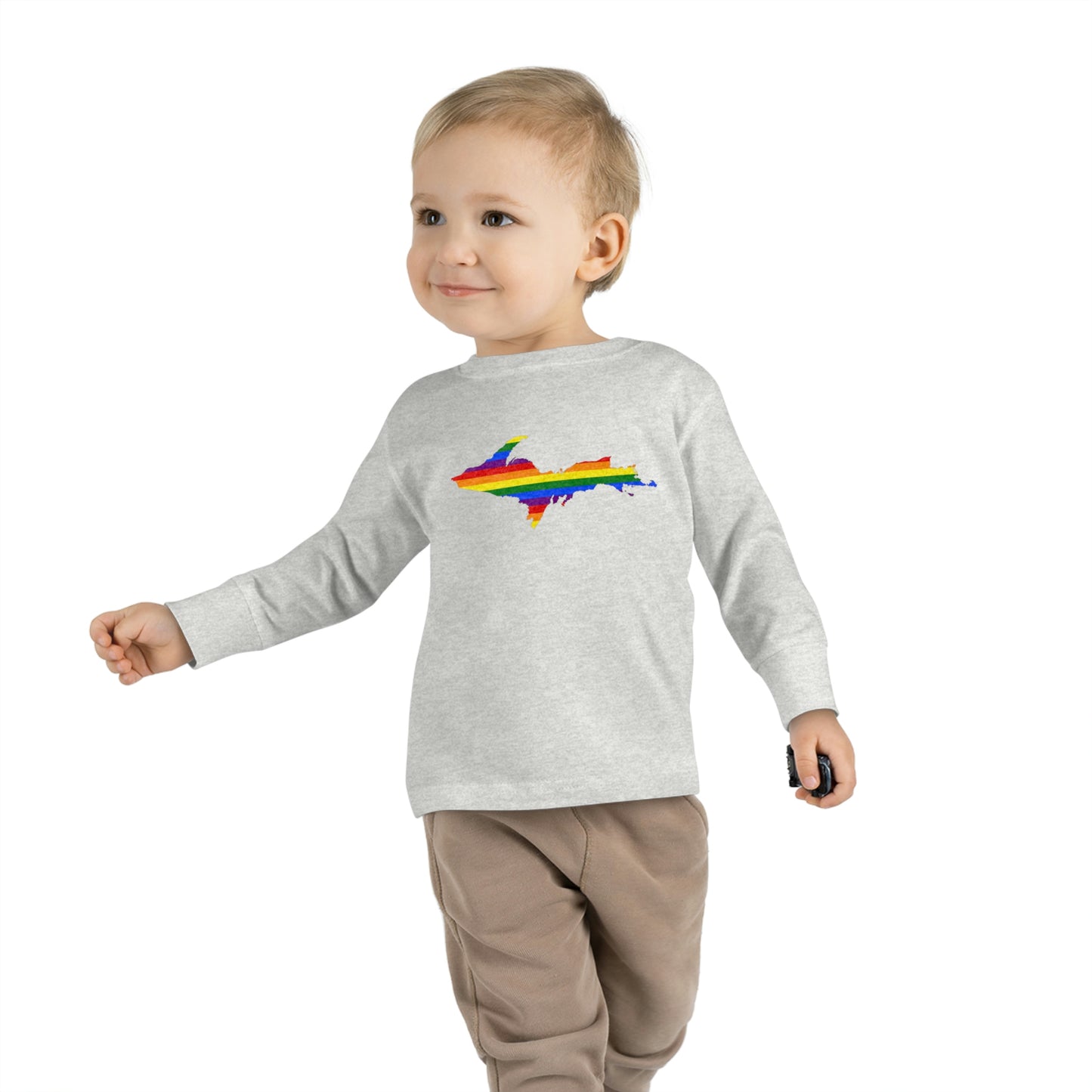 Michigan Upper Peninsula T-Shirt (w/ UP Pride Flag Outline) | Toddler Long Sleeve