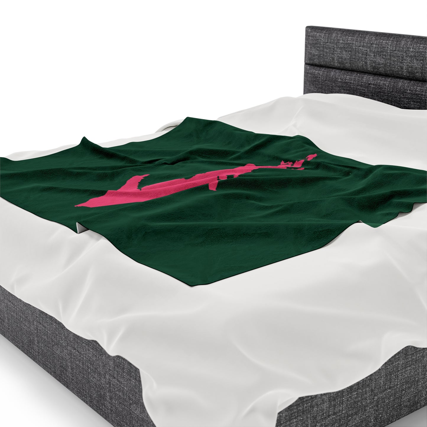 Michigan Upper Peninsula Plush Blanket (w/ Pink UP Outline) | Superior Green