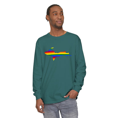 Michigan Upper Peninsula Garment-Dyed T-Shirt (w/ UP Pride Flag Outline) | Unisex Long Sleeve