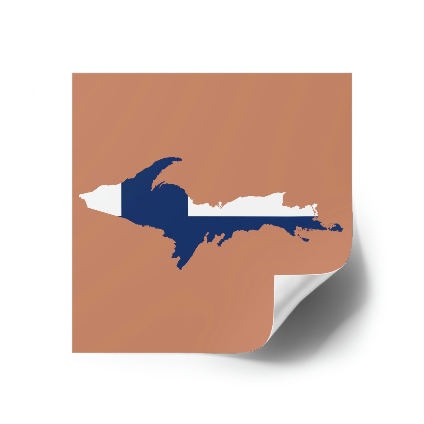 Michigan Upper Peninsula Square Sticker (Copper Color w/ UP Finland Flag Outline) | Indoor/Outdoor