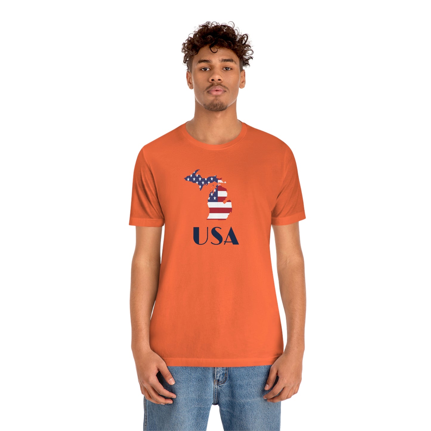 Michigan 'USA' T-Shirt (w/ MI USA Flag Outline) | Unisex Standard Fit